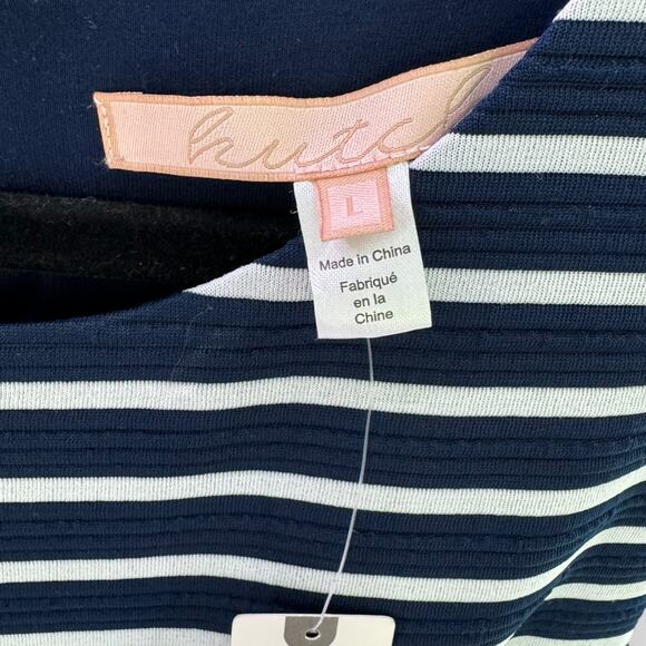 Hutch Anthropologie Navy Striped Cutout Midi Dress NWT ($148 Retail) | L [54] - Picture 7 of 11